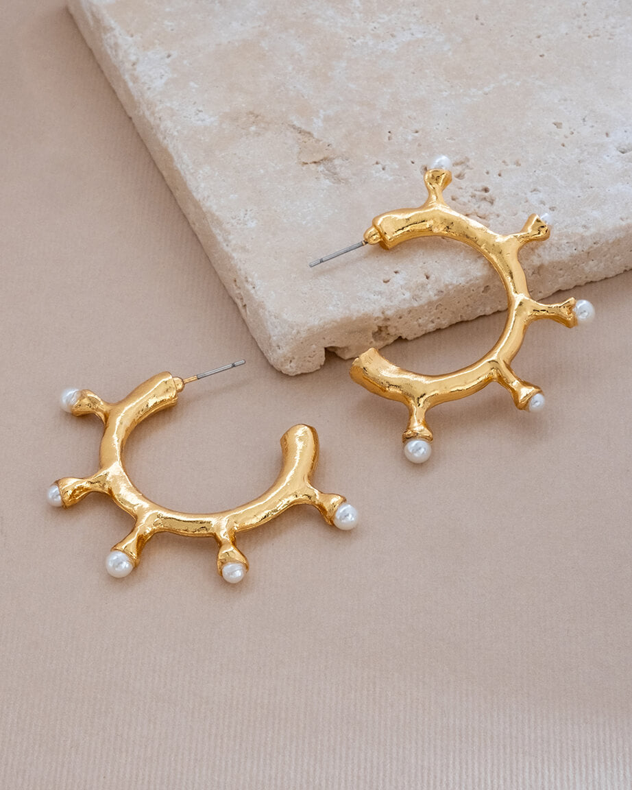 Pearl Studded Hoop Earrings